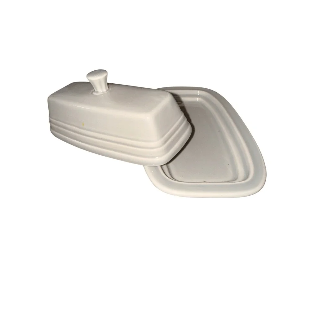 Fiesta Pearl Gray Extra Large Butter Dish with Lid Ceramic USA Art Deco‎ HLC